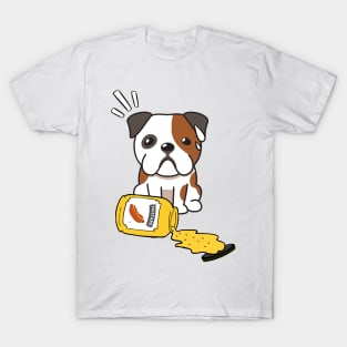 Cute English Bulldog Spilled a jar of mustard sauce T-Shirt